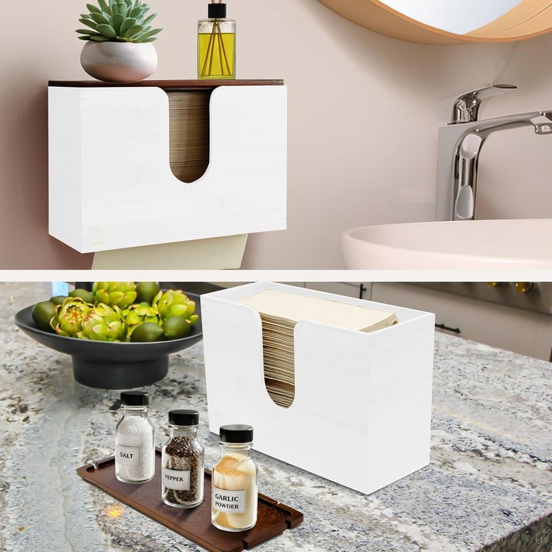 Ebun Bamboo Trifold Paper Towel Dispenser – Wall Mounted or Countertop Tri Fold Paper Napkin Holder for Home, Office, Kitchen, Bathroom – Fits Multifold, Cfold, Zfold Hand Towels, White - Image 2